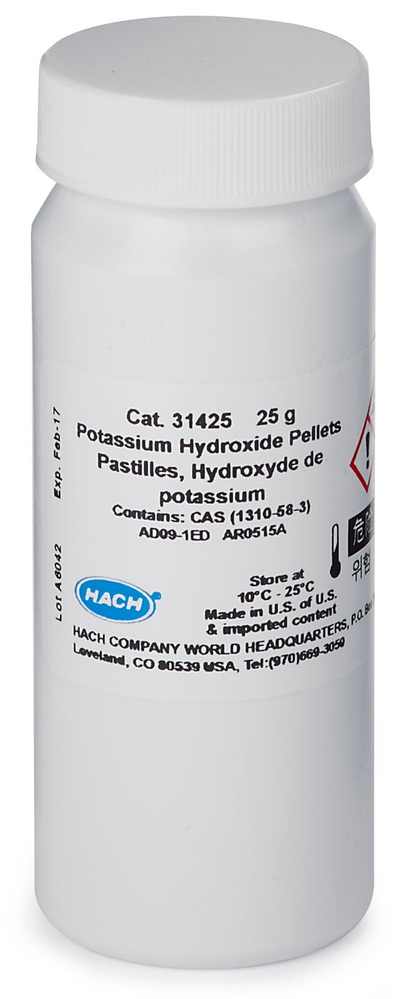 Gránulos de hidróxido de potasio, 25 g, Hach