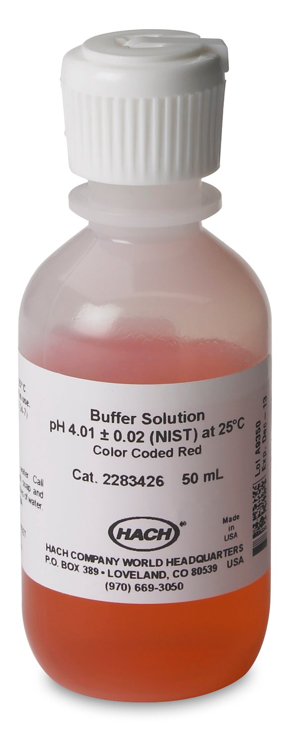 Solución tampón, pH 4.01, codificada en color rojo, 50 mL, Hach