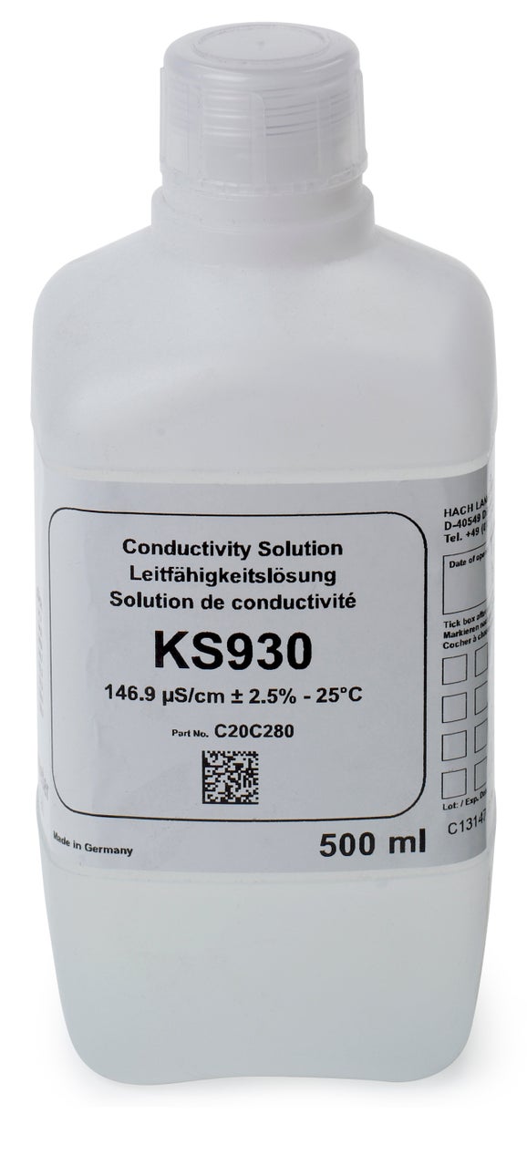 KS930 KCl Solution, 0.001M 500 mL, 148 µS/cm at 25 °C (Radiometer Analytical), Hach