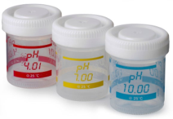 3 frascos serigrafiados de 50 mL para calibrar los medidores de pH de sobremesa Sension+, Hach